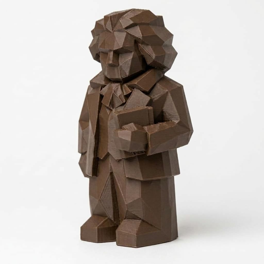 Wood Carved-Like Beethoven Figurine - Unique Desk Decor for Music Lovers - 3D Printed in Canada (Black Walnut)