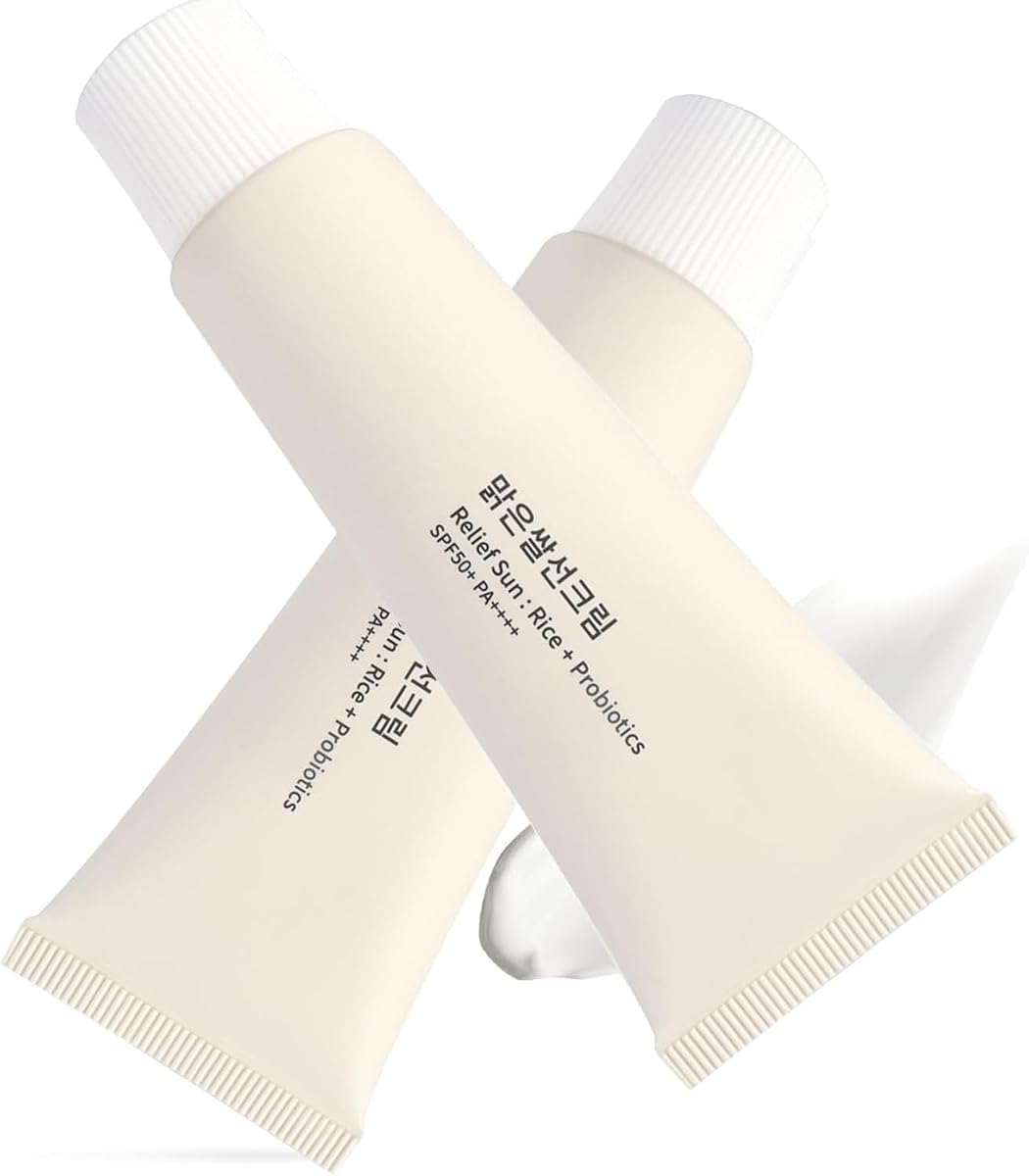 2PCS Relief Sun Organic sunscreen SPF50, 50ml Skin Care Solution | ++++PA++++ Rice and Probiotics, Nourishing Skin Protection and UV Defens for All Skin Types