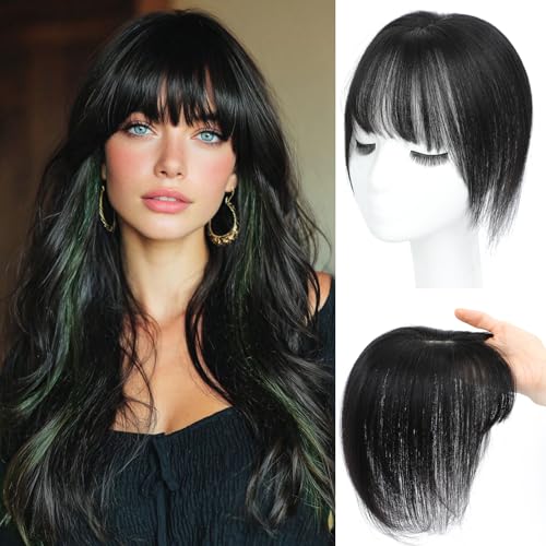 OOPPOO Human Hair Toppers with Bangs, 360° Cover, Black