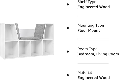 Miniatura 10 de MUPATER Organizador para niños de lectura con estantería de almacenamiento y cojines desmontables 6 cubby librería para habitación de niños y