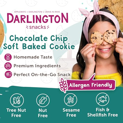 Image of Darlington Snacks Individually Wrapped Soft Baked Chocolate Chip Cookies, 100% Nut Free & Kosher Healthy Cookies, Made in USA, 1.4 Oz, 180 Count