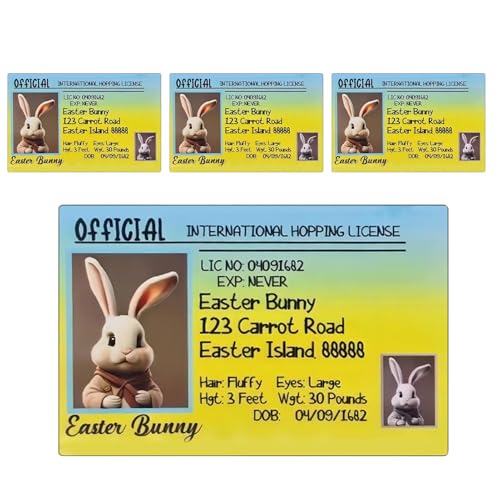 Photo de ETUCYNG Licence de lapin de Pâques - Décoration de lapin de Pâques - 4 cartes de lapin - Décoration de Pâques - Permis de conduire - Carte de lapin pour étagères