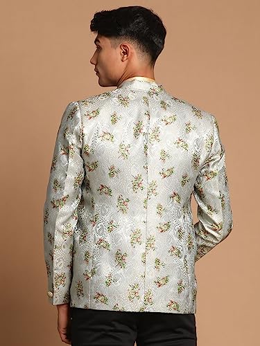 Image of VASTRAMAY mens VASTRAMAY Men's Green Jaquared Blazer