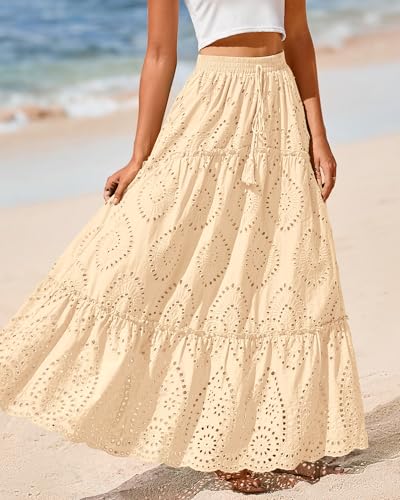 Image of BTFBM Eyelet Long Skirts for Women Beach Vacation