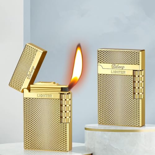 Butangas-Feuerzeug, traditionelles mit sanfter Flamme, mit Seitenrad, Matte Oberfläche, verstellbare Flamme, nachfüllbar. (Silver)