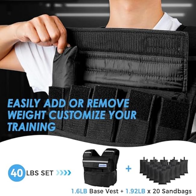 Adjustable Weighted Vest for Men Women, 40lb Rucking Weight Vests Adjustable for Running, Training Workout, Jogging, Walking