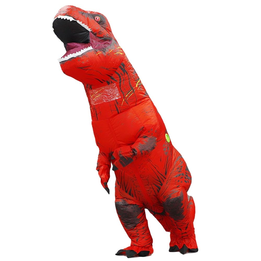 QNRMS Inflatable Dinosaur Costume Adult Fancy Dinosaur Suit Blow up Trex Full Body Dino Costume (Red) - Image 3