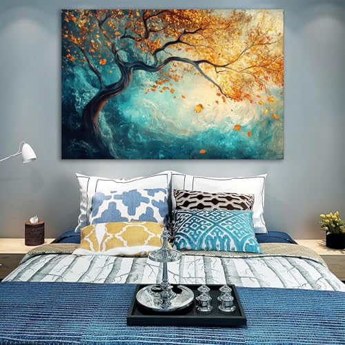 Arbre de vie impression sur toile jaune 40x60cm CUDAOO encadrée - 2