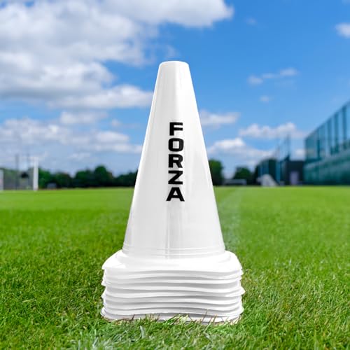 FORZA Large Training Cones - Pack of 10 with 3 Size Options for Optimal Training Sessions (Pack of 10 White 9 Inch)