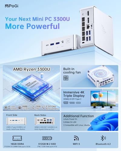 Essenx E2 Mini PC Twin Lake N150 (Meglio di N100/N97,3,6 GHz) W-11 Pro,16GB DDR4 512GB M.2 SSD Mini Computer Desktop 4K@60Hz Dual Display,HDMI 2.0, DP, WiFi,BT, Micro PC per Scuola, Ufficio - PC Desktop - Immagine 1