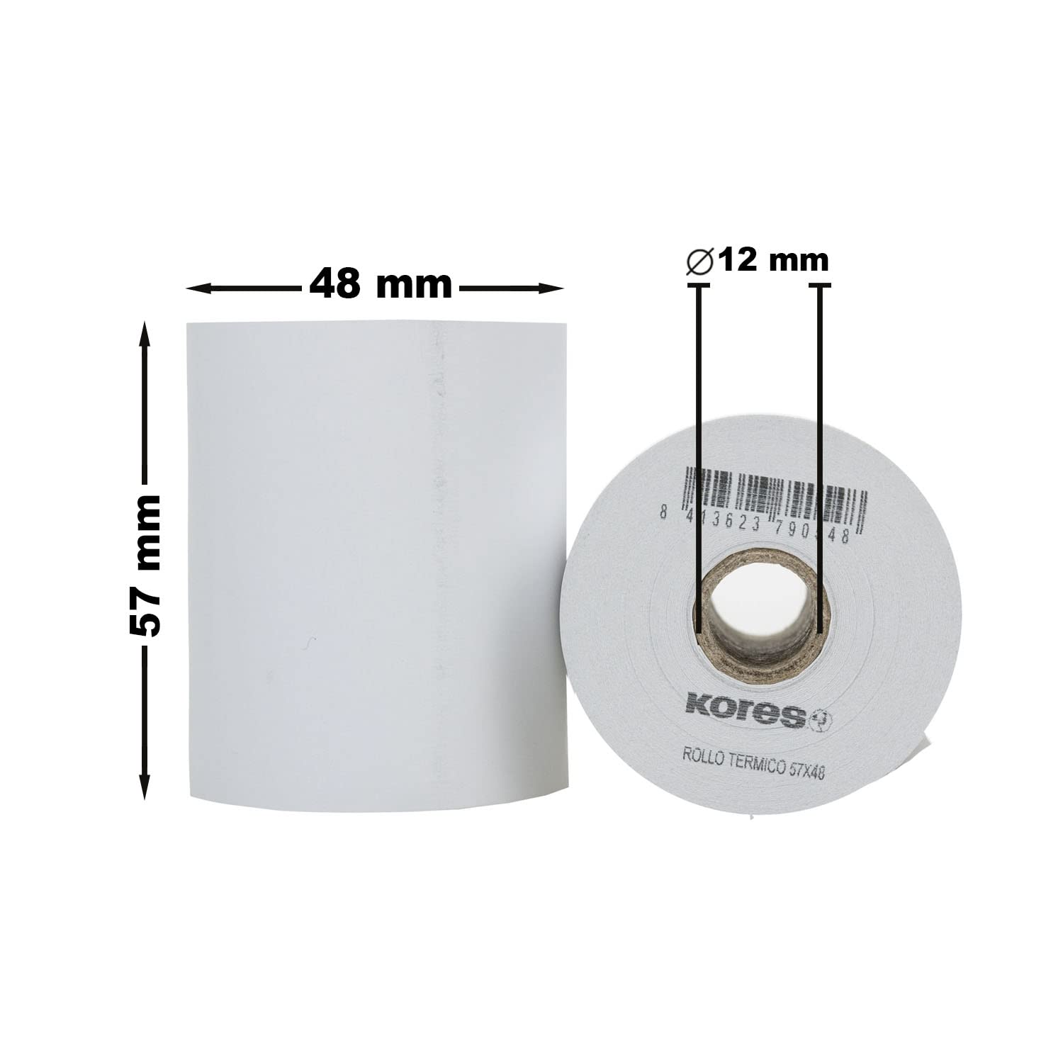 Kores 56677100. Paquete de 8 Rollos Térmicos Libres de Bisfenol A 80x80x12mm y 78 Metros para Máquinas Registradoras, TPV, Cajeros, Calculadoras