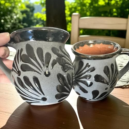 Set de 2 tazas Mexicanas de barro negro estilo Talavera 12 oz miniatura 3