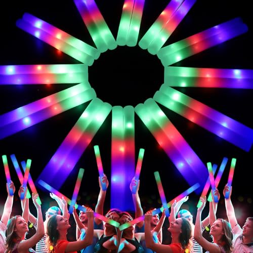 wellent 68 PCS LED Foam Glow Sticks Bulk, Glow in the Dark Party Supplies with 3 Modes Colorful Flashing, Neon Party Favors for Birthday, Wedding, Carnival, Concert, New Year