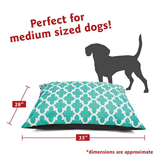 Image of Majestic Pet Rectangle Medium Dog Bed Washable - Non Slip Comfy Pet Bed - Dog Crate Bed Super Value Pillow Dog Bed - Dog Kennel Bed for Sleeping - Dog Bed Medium Breed 35 x 28 Inch - Trellis Teal
