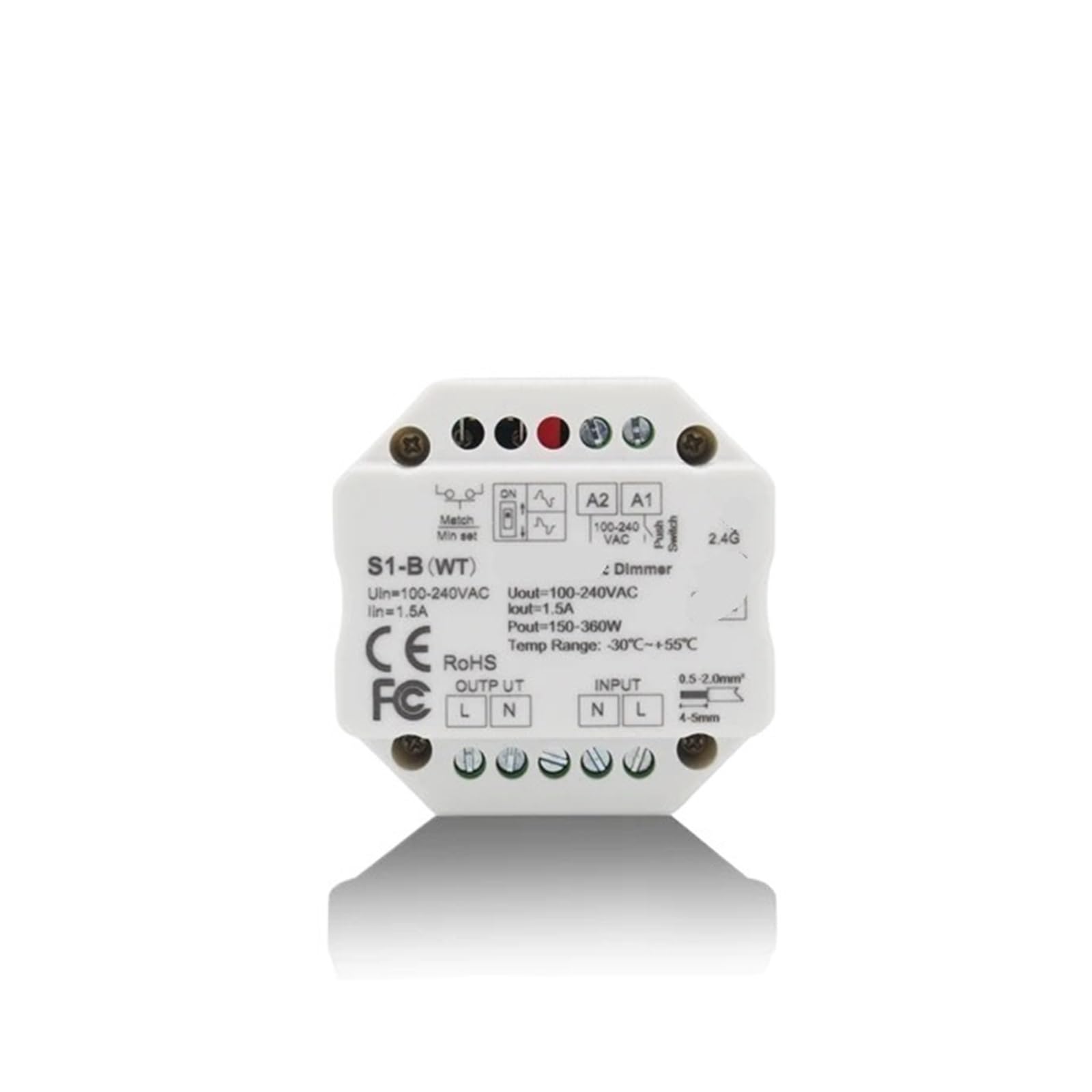 Variateur 220V LED S1-B-WT thyristor 2.4G pour commande de gradation