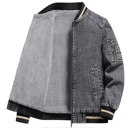 Veste en denim cargo pour hommes avec doublure en laine et col montant ZDJSWJ