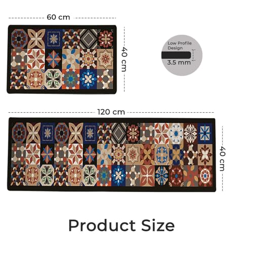 Image of MAXOSHINE Kitchen Mats for Floor Anti Slip Waterproof Feet Comfort Kitchen Runner Floor Mat Standing Desk Mat Floor Mats for Kitchen (120 * 40cm, 60 * 40cm) Set of 2 (Moroccan-Brown)