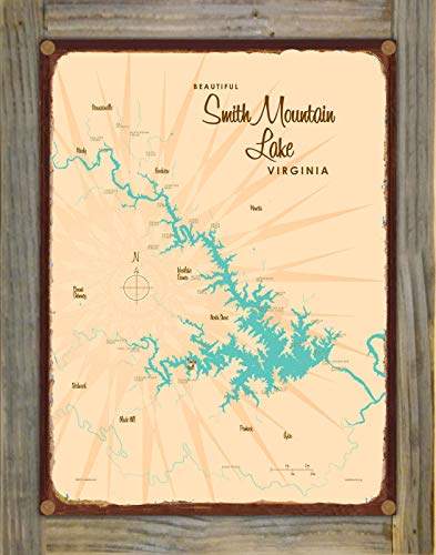 Northwest Art Mall Smith Mountain Lake Virginia Map Rustic Metal Print on Reclaimed Barn Wood by Lakebound 9