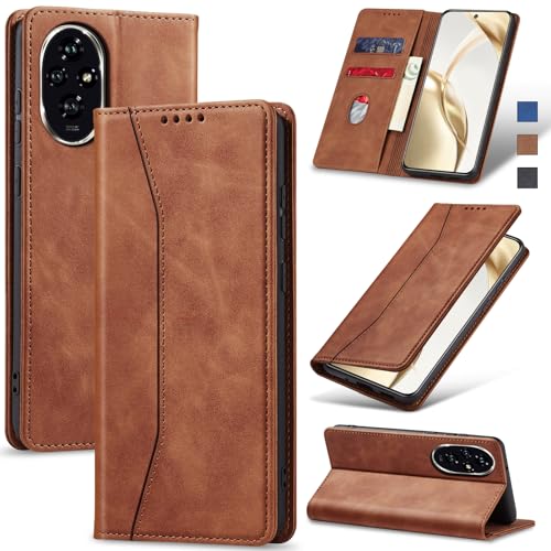 Image of Jasonyu Case for Honor 200 5G, PU Leather Wallet Case [Shockproof] [Magnetic] [Card Holder] [Stand Function] Flip Case (Brown)