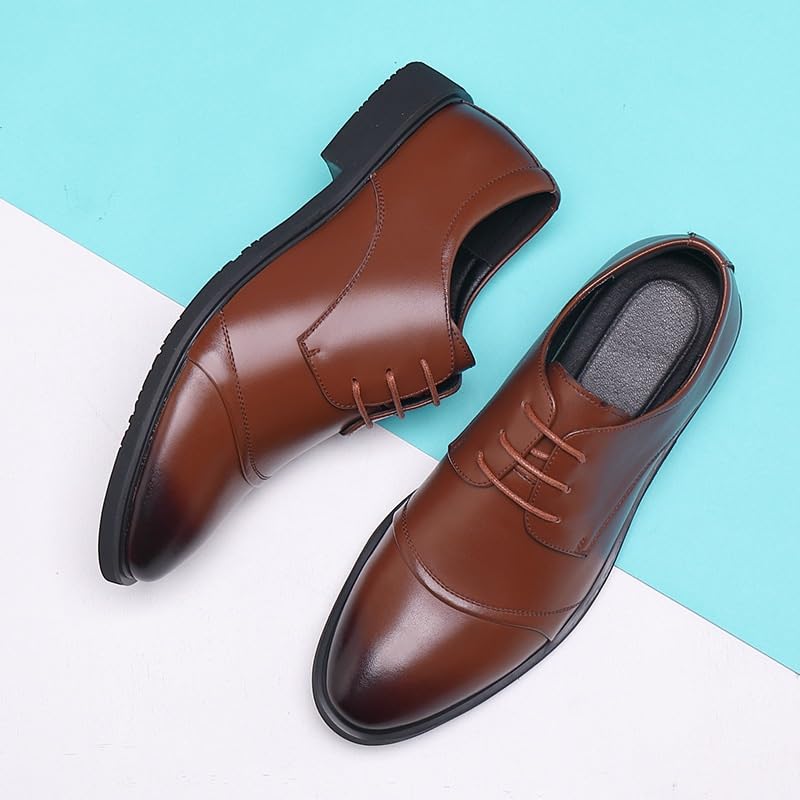 Formal Oxford Shoes for Men's Burnished Leather Heel Non Slip Anti-Slip Low Top Rubber Sole Uniform Pointed Toe Classic Lace Up Comfort Orthopedic2