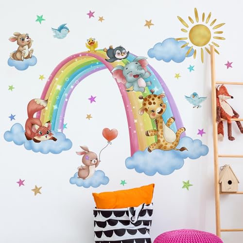 Vinilo decorativo de nubes arcoíris removible para pared miniatura 5