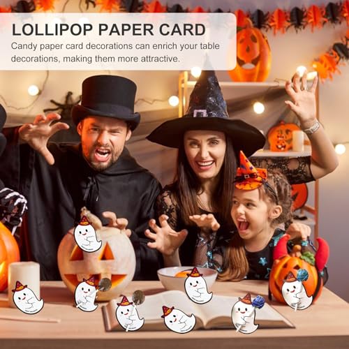 Myluatye 50St Lutscher-Karte,Lutscher Dekokarten,Halloween-Lutscherkarten,Halloween Partyzubehör,Geister Muster Lutscherkartenverzierung,Kinder Geschenk,Heim-Party-Dekorationen