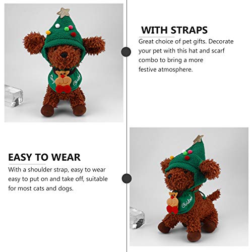 Cosplay de Natal para cachorro de estimação conjunto de babador de chapéu 2 unidades (chapéu verde +