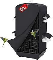 harazame Black Bird Cage Cover for Night - 4 Access Windows, Dust & Seed Protection, Fits Parakeet Cockatiel Conure Medium Cages (17.7x13.4x32.3")