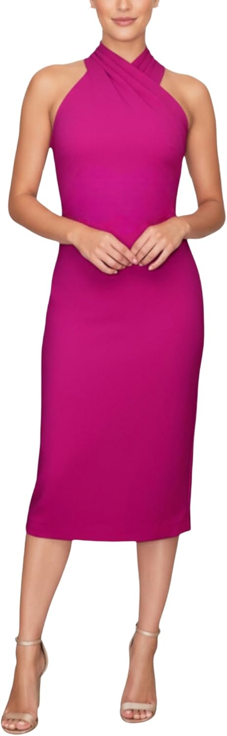 RACHEL Rachel Roy Womens Harland Elegant Sleeveless Halter Bodycon Midi Cocktail Party Dress