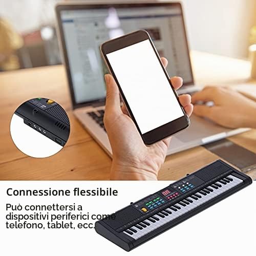 Tastiera Pianoforte 61 Tasti Tastiera Pianoforte Digitale con Microfono Cavo USB Doppi Altoparlanti per Bambini Principianti