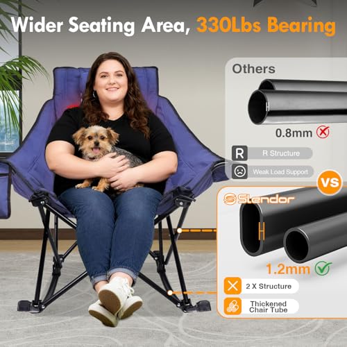 Slendor Oversized Heated Camping Chair with 2000mAh Battery, Heated Rocking Camping Chair, 3 Adjustable Heat Settings Camping Rocker Chair with Padded & Pillow, Easy Setup and Foldable Storage, Blue by Slendor - Image 5