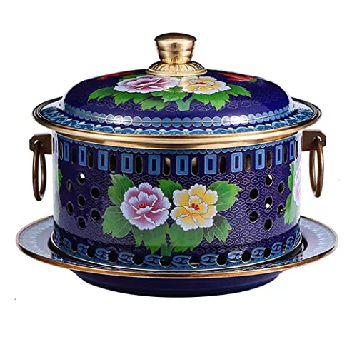 Olla de cobre esmaltada para hot pot azul 34x26cm