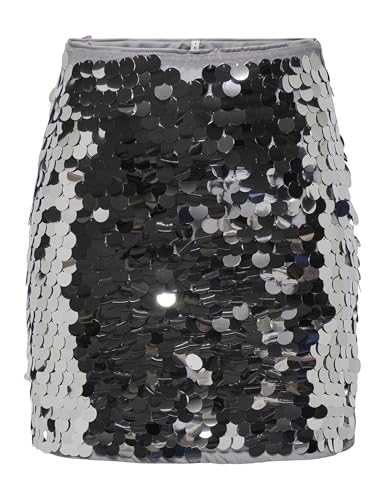 ONLY Onlnancy JRS Jupe à Sequins, Argent (Silver), L Femme ONLY Onlnancy JRS Jupe à Sequins, Argent (Silver), L Femme