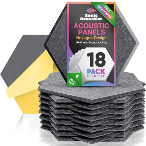 Self-Adhesive Hexagon Acoustic Panels, 18 Pack (Dark Gray) 14x12x0.4"