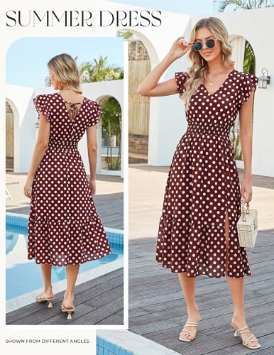Image of GRACE KARIN 2026 Womens Summer Dresses V Neck Ruffle Sleeve Floral Boho Beach Dress A-Line Swing Midi Wedding Guest Sundress