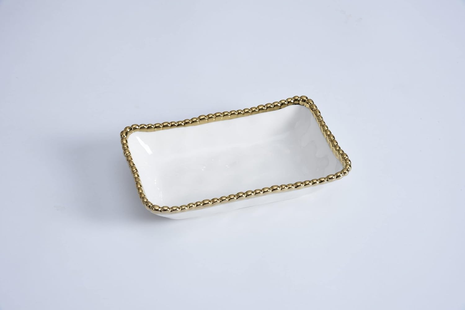 Pampa Bay Rectangular Soap Dish, 7-inch Length, Porcelain, White and Gold
