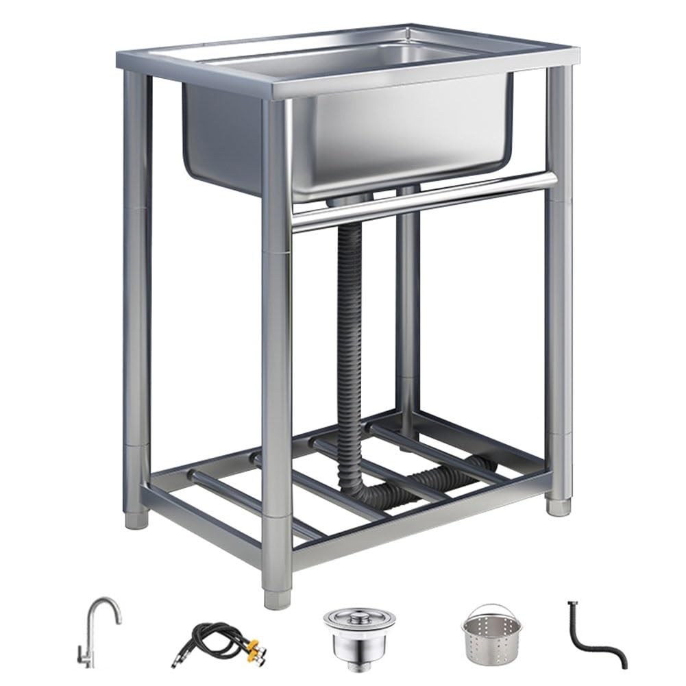 TAXXII Outdoor Sink Set,Freestanding Kitchen Sink, Stainless Steel Utility Set, Commercial Station with Hot and Cold Water Faucet, Indoor/Outdoor Restaurant Sink(53x40cm(21x16inch))