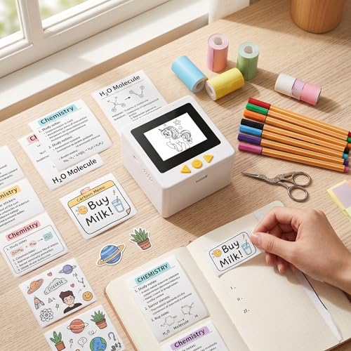 Image of Jiawu Smart AI Voice Sticker Printer, Portable Mini Thermal Printer with APP, 2 Paper Rolls & 6 Colored Pencils, 2.4in HD Screen AI Sticker Maker for Scrapbooking, Crafts, Gift