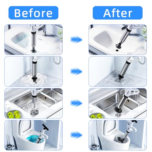 Image of FREESEA Toilet Plunger Clog Remover: High-Pressure Air Drain Blaster Tool - Heavy Duty Air Plunger with Real-Time Barometer for Bathroom Floor Drain Kitchen Sink Clogged