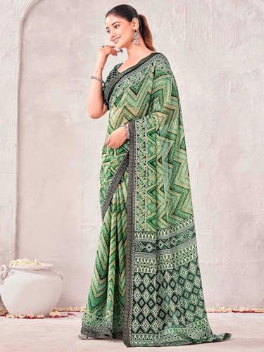 Image of SIRIL Women's Georgette Printed Saree with Unstitched Blouse Piece