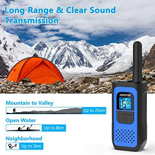 AWANFI Walkie Talkies 2 Pack, Rechargeable Walkie Talkies 16 Channels Two Way Radios, Long Range Adult Kids Walkie Talkies with Li-ion Battery, USB-C Cable, VOX and LCD Display for Leisure Use