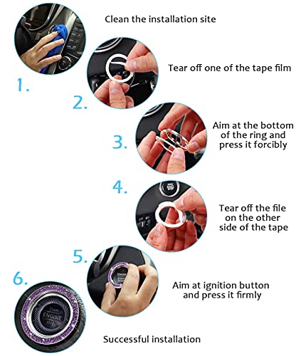 Image of ToBeQueen Purple Car Bling Ring, Diamond Rhinestone Push Start Emblem Sticker, Interior Crystal Car Decor,Bling Car Accessories(Purple)