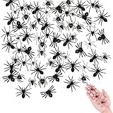 NOPKESV 60 piezas Mini araña de plástico, Modelo salvaje simulada, Realista, Espeluznante de Halloween, Falsa, Articulos de broma para susto, accesorios y decoración de fiesta, Casa embrujada (Negro)