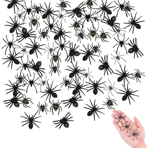 NOPKESV 60 piezas Mini araña de plástico, Modelo salvaje simulada, Realista, Espeluznante de Halloween, Falsa, Articulos de broma para susto, accesorios y decoración de fiesta, Casa embrujada (Negro)