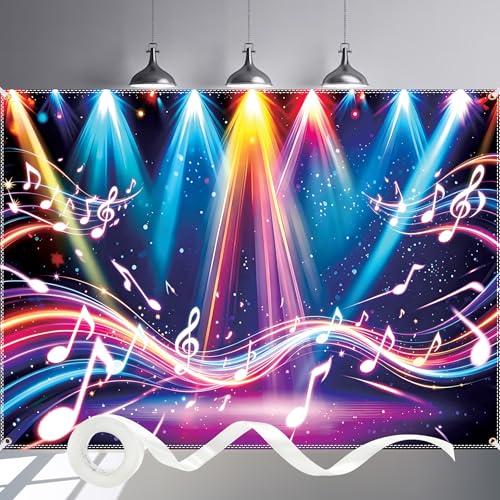 Rainbow Stage Disco Backdrop 7x5ft Neon Dance Party Photography Background 80s 90s Disco Party Decorations for Retro Disco Birthday Party,Club & Bar Themed Decor