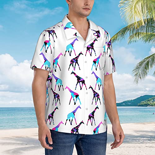 Allgobee Mens Hawaiian Shirts Colorful-Giraffe-Pattern-Geometric Short Sleeve Casual Button Down Tropical Beach Shirt X-Large #TOP4