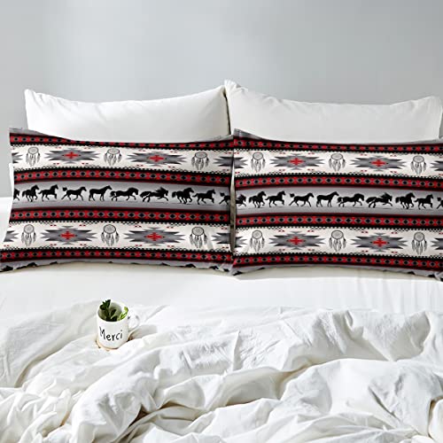Erosebridal Horse Comforter Cover Dream Catchers Bedding Set For Cowboy Cowgirl,Southwestern Native Aztec Horses Duvet Cover Bohemian Tribe Quilt Cover King Size Farmhouse Wildlife Bedroom Decor,Grey #TOP3