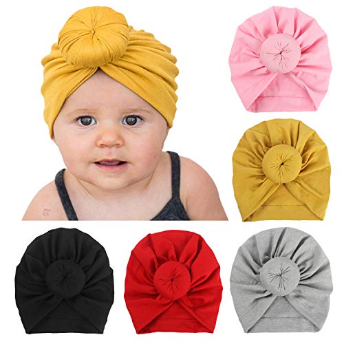 Image of DRESHOW BQUBO 5 Pieces Baby Turban Hats Turban Bun Knot Baby Infant Beanie Baby Girl Soft Cute Toddler Cap
