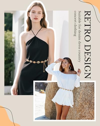 Turquoise Concho Chain Belts for Women - Western Cowgirl Boho Metal Chain Belts, Women Concho Links Waist Belt for Dresses3