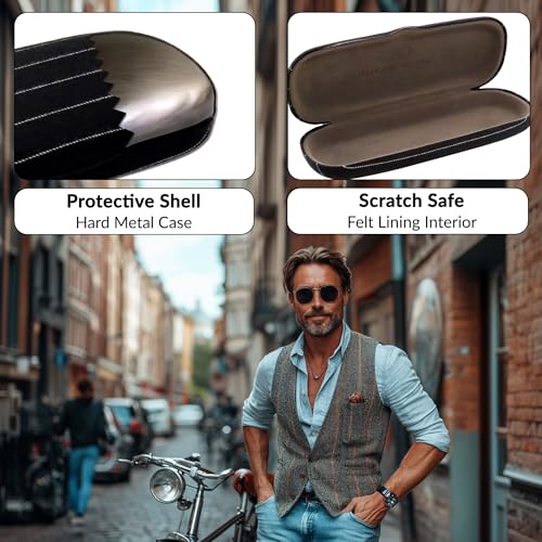 Image of MyEyeglassCase Men Small Glasses case - Eyeglasses Hard Shell Holder Pouch & Cloth-Reading Slim & Narrow Case Heavy Duty